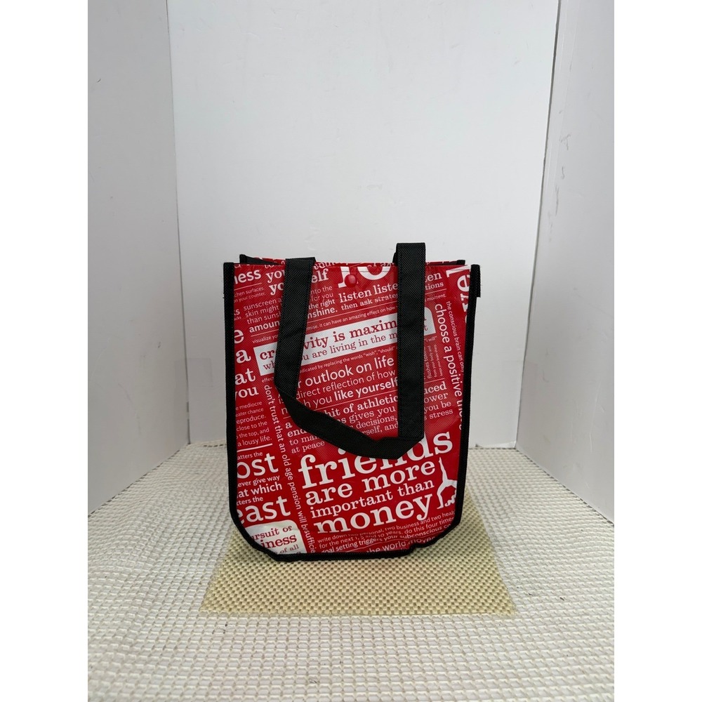 Lululemon Reusable Tote Bag Red Black Manifesto S Shopping Gym Bag Snap Top EUC
